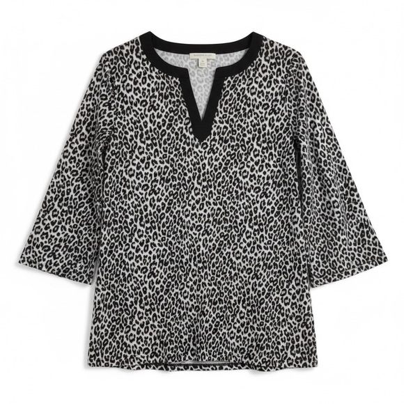 Charter Club Leopard Print Top | Size M | Black & Grey Animal Print | 3/4 Sleeve - Picture 7 of 10